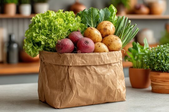 Composting Prep: Food Scraps in Bag on White Counter