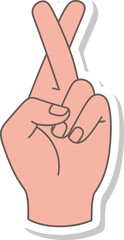Fingers crossed hand gesture sticker symbolizing hope and good luck.