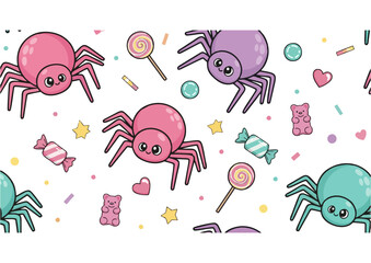 Colorful abstract spider design on a vibrant swirling background with stripes