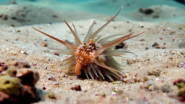 Predatory Bobbit Worm Waiting for Prey on the Sandy Seafloor.