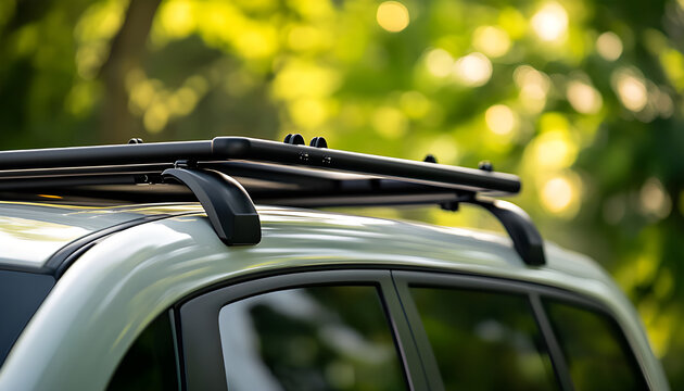 Silver station wagon car with open roof rack ready for travel. Load luggage, bags, and gear for road trip adventure