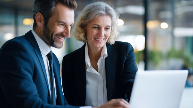 Business mentor standing beside younger faceless colleague at laptop cooperative leadership tech collaboration intergenerational teamwork modern office setting professional - Powered by Adobe