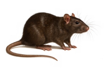Brown rat (rattus norvegicus) standing, a common rodent pest displaying dirty fur, with transparent background