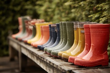 Colorful Rubber Boots Ready for Rainy Outdoor Activity