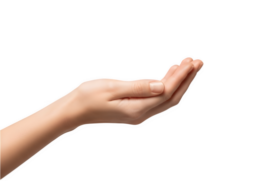 Open Cupped Female Hand Palm Up for Giving, Receiving, Begging — isolated on transparent background png

