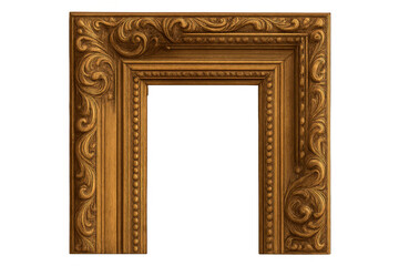 Ornate gold carved picture frame with baroque rococo style detailing ready for custom integration on transparent background