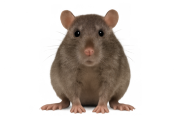 Brown pet rat sitting upright, facing forward, with large ears and small paws visible on an alpha channel