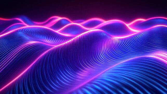 Abstract waves of neon light flowing smoothly across the frame, creating a vibrant, futuristic, and dynamic visual with luminous color movement.