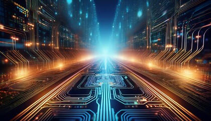 digital circuit board technology illuminated pathways