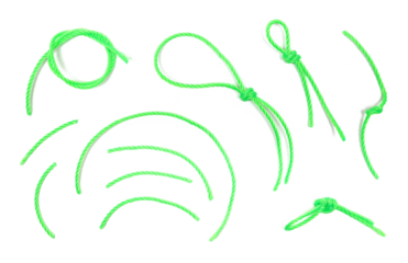 String, set green synthetic rope isolated on white, top view