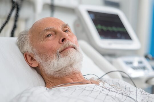 Elderly Patient Monitored by High-Tech Medical Equipment