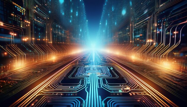 digital circuit board technology illuminated pathways