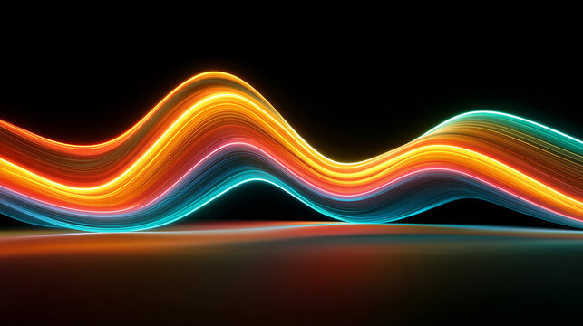 Abstract waves of neon light flowing smoothly across the frame, creating a vibrant, futuristic, and dynamic visual with luminous color movement.