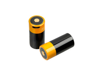Two lithium-ion batteries on a white background.