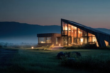 Smart security system protects modern home at night 
