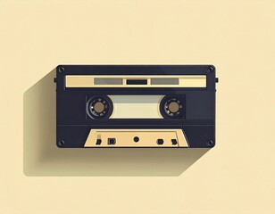 Obraz premium Vintage audiocassette in close view, detailed look at classic analog music tape for retro, nostalgia and old audio technology themes.