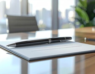 A pen lying on papers on an office desk, workplace background with documents and stationery symbolizing business, paperwork, contracts and office work.