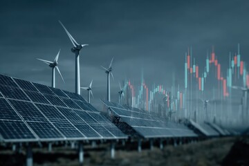Green Power Investment: Digital Chart with Solar and Wind