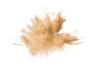 Vibrant saturated light brown sand dust powder explosion effect isolated PNG cutout, transparent background