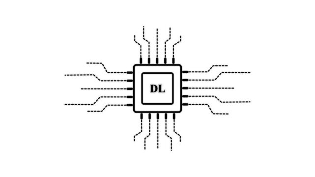 Technology multicolor CPU circuit board background. Computer motherboard with cpu icon , DL text and circuit lines icon animation, on a white background
