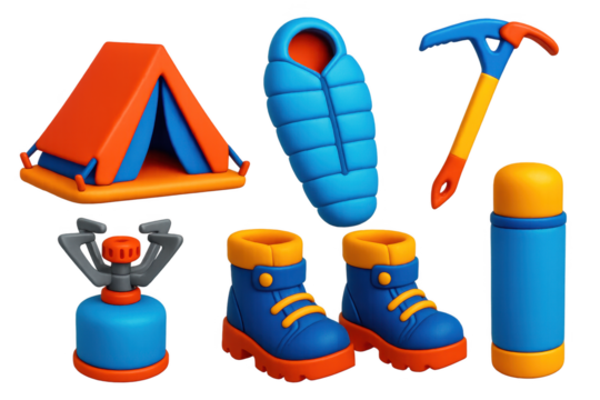 Collection of items that are related to camping and hiking