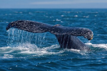 Obraz premium Powerful Image of Whale Tail Emerging from Deep Water