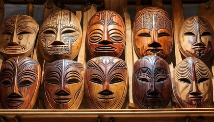 intricate wooden masks cultural heritage display
