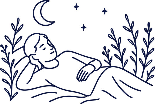 A peaceful dreamer resting under the moonlight lost in thought surrounded by nature s embrace simple vector illustration 