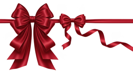 Red satin ribbon bow isolated on transparent background