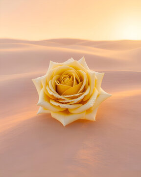 beautiful art picture with yellowr ose  flower against pale desert background. Digital artwork. Ai generated