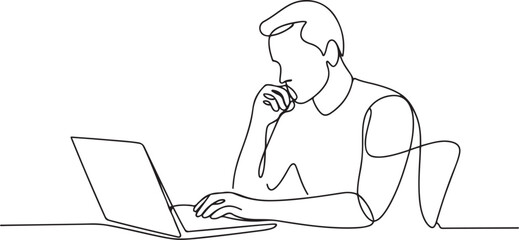 One Line Drawing of a Man Working for Productivity. one line Icon drawing with white background