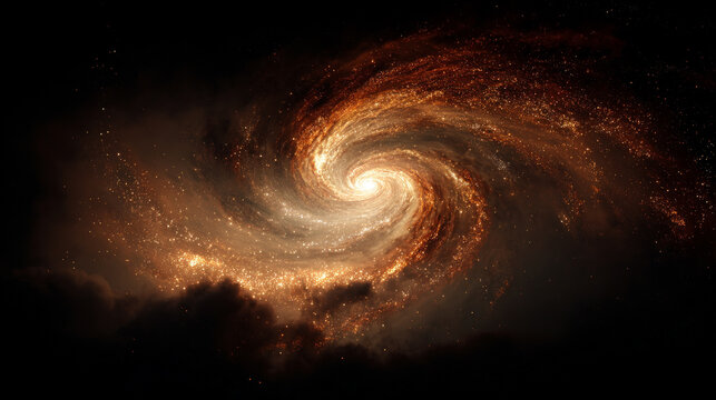 Spiral galaxy glowing in the black night sky with luminous stars and cosmic dust creating a vast, mesmerizing, and dynamic celestial scene representing space, infinity, and cosmic beauty