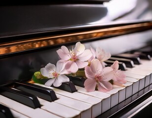 delicate blooms rest upon piano keys
