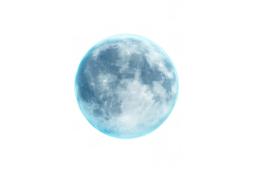 Blue full moon representing celestial body, astrology, fantasy, and science fiction concepts with transparent background