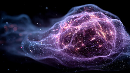 Glowing single particle suspended in dark space emitting radiant light and subtle energy representing isolation, focus, cosmic minimalism, and abstract futuristic digital visualization