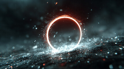 Glowing single particle suspended in dark space emitting radiant light and subtle energy representing isolation, focus, cosmic minimalism, and abstract futuristic digital visualization