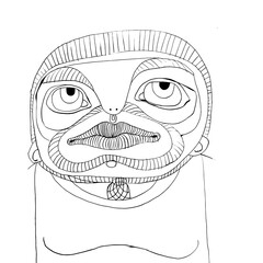 Unique artistic rendering of a face featuring intricate line work and expressive features, capturing deep emotions and cultural influences