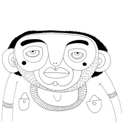 Whimsical character with unique features and expressive eyes in a playful art style