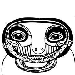 Unique artistic representation of a smiling face with bold shapes and intricate patterns in a minimalist style