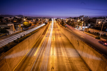 Sunset view of Andr&eacute;s Avelino C&aacute;ceres Avenue, one of the most important avenues in the city of Arequipa.