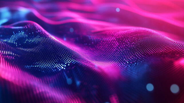 A smooth gradient mesh rendered in futuristic digital tones, blending neon blues, violets, and soft metallic hues for a sleek, modern, high-tech atmosphere.
