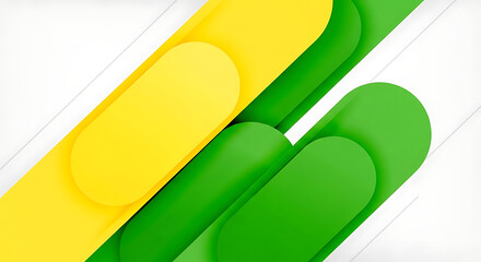 Yellow and green rounded rectangles on white background abstract geometric