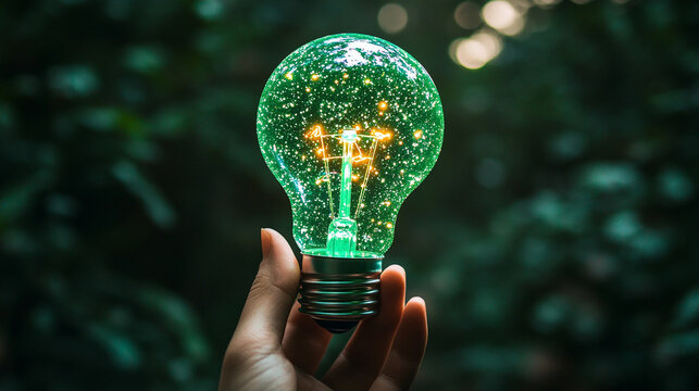 Green energy icon glowing in mid-air with luminous light and futuristic design representing sustainability, renewable power, eco-friendly technology, and modern digital environmental visualization