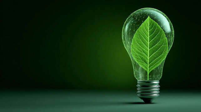 Green energy icon glowing in mid-air with luminous light and futuristic design representing sustainability, renewable power, eco-friendly technology, and modern digital environmental visualization - Powered by Adobe