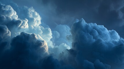 Dramatic storm clouds gather with vibrant blue hues and captivating depth effect
