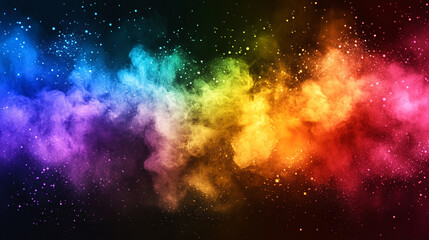 Idea exploding into vibrant rainbow dust with particles scattering in dynamic motion representing creativity, imagination, inspiration, innovation, and colorful abstract digital visualization