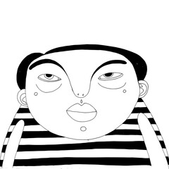Creative black and white illustration of a face with a playful expression and unique features capturing attention