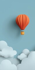 Obraz premium Paper art hot air balloon in clear sky with clouds