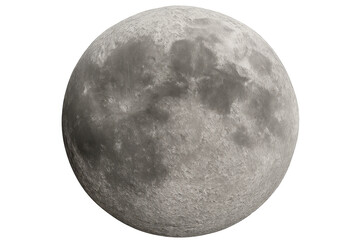 Full moon showing detailed craters and lunar surface texture on transparent background, symbolizing space exploration