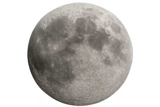 Full moon showing detailed craters and lunar surface texture on transparent background, symbolizing space exploration